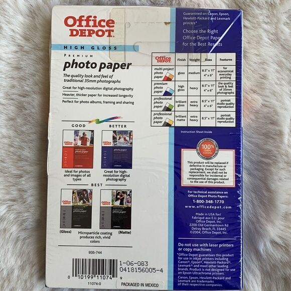 NWT Photo‎ Printer Paper Office Depot High Gloss Inkjet 4x6 Premium 50 Sheets - Picture 3 of 4